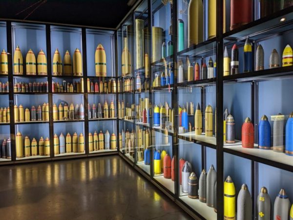 A unique collection of artillery shells (projectiles) at Passchendaele Museum at Zonnebeke, Belgium. Multi functions including gas, multi countries, multi calibres