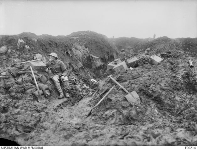 Near Le Barque, France. View of a support trench in the Maze